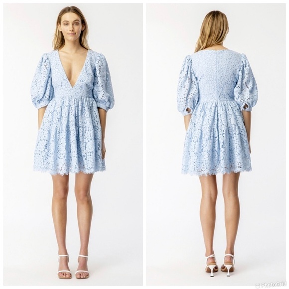BARDOT GIGI MINI LACE DRESS IN BABY BLUE - Picture 1 of 9